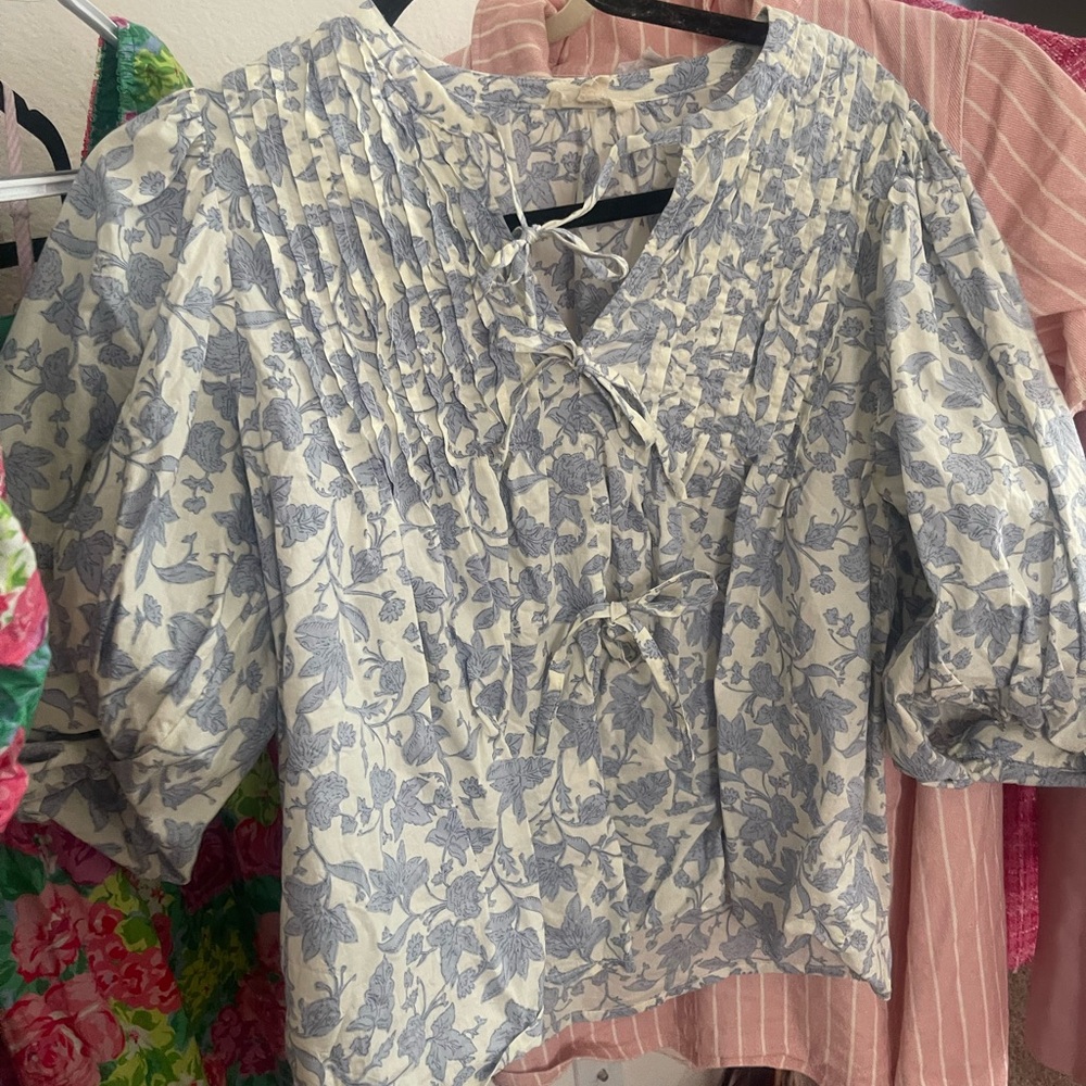 Blue & White Floral Blouse (with Bows) 😊